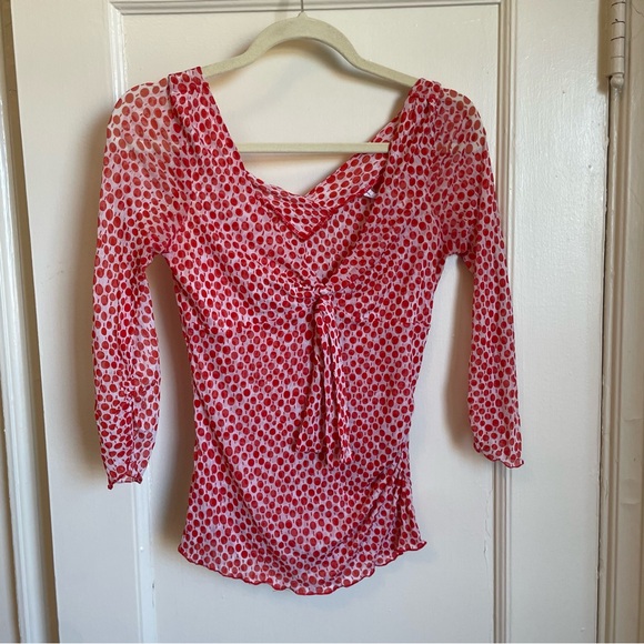 Diane Von Furstenberg Tops - Diane von Furstenberg V-Neck Silk Blouse - red white pattern - size S
